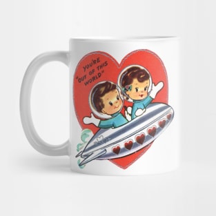 Vintage Valentine Space Ship Cute Kids Rocket Astronaut Mug